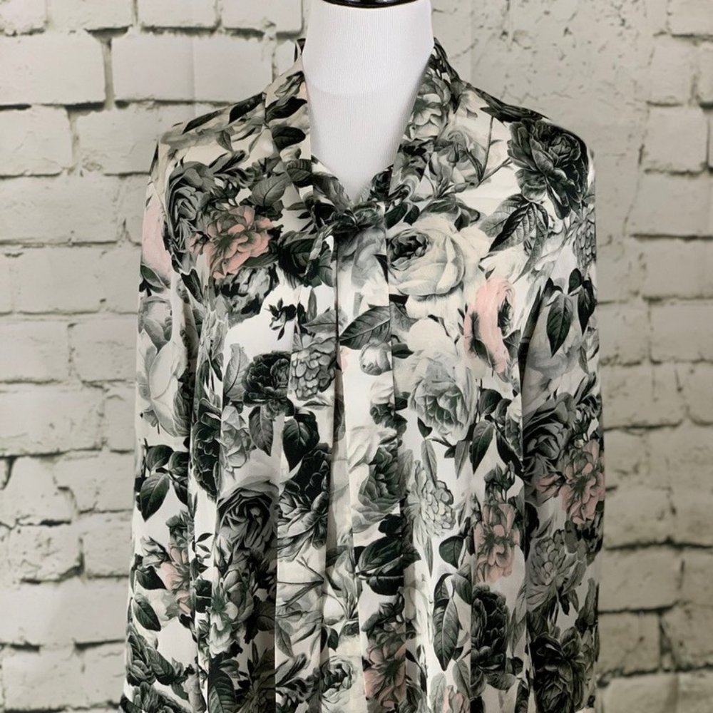 Banana Republic Floral Tie-Neck Blouse